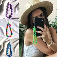 cute colorful ins style trendy colorful smiling beads chain mobile phone chain anti lost handmade acrylic cord lanyard for women