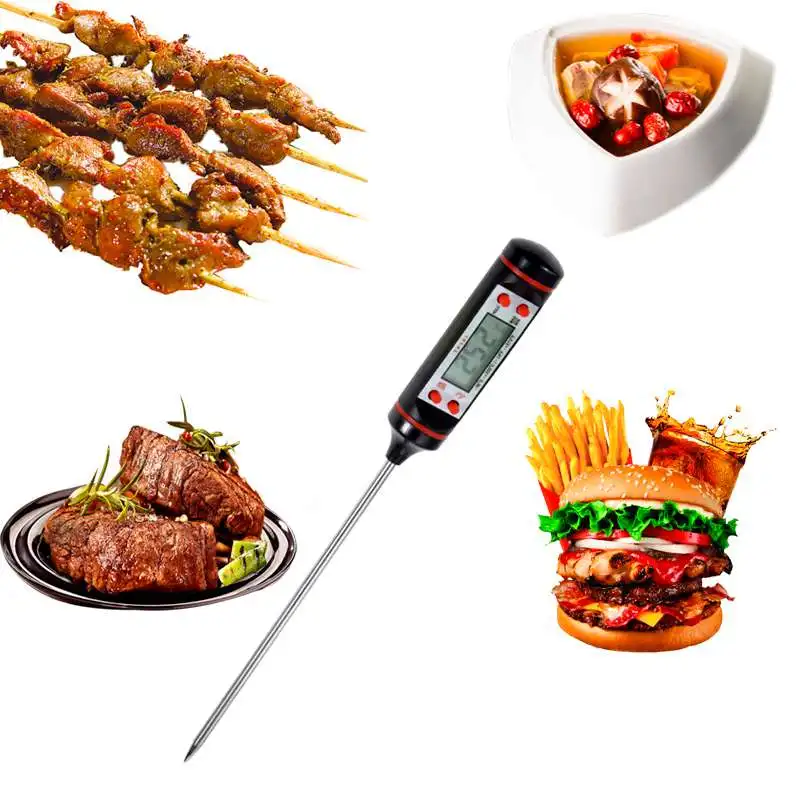 Kitchen Digital Bbq Food Thermometer Meat Cake Candy Fry Grill Dining Household Cooking Gauges With Battery-Black | Дом и сад
