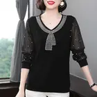 Новинка весна-осень 2021, пуловер с длинным рукавом, футболка, женская шифоновая сетчатая нижняя рубашка для женщин среднего возраста, Лидер продаж, топ свободного покроя