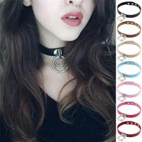 ring gothic necklace women gift fake leather bracelet choker collar double