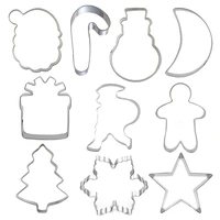 10pcsset stainless steel christmas cookie cutters xmas tree star snowflake baking cake biscuit pizza bread candy fondant mold