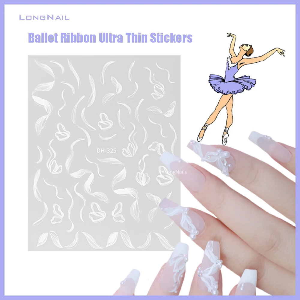 

1piece White/ Black Ballet Ribbon Fire DIY Stickers Japan Nail Silk Butterfly Asterism Ultra Thin Waterproof Nail Decals 8*10cm,