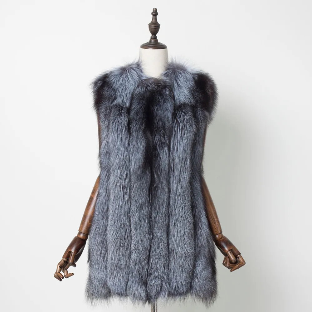 

Real Fox Fur Vest for Women Winter Thick Vertical Stripe Natural Fox Fur Waistcoat Fur Story FS13201