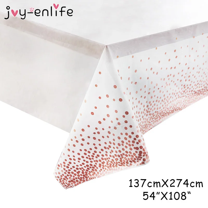 

137x274cm Plastic Dot Bronzing Disposable Tablecloth Rose Gold Plastic Tablecloth Kids Birthday Party Baby Shower Wedding Decor
