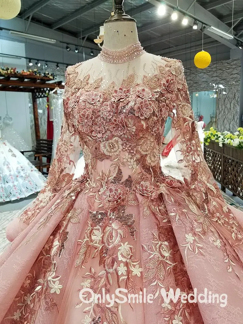 Арабские Розовые Свадебные платья 2020 г. Африканские черные кружевные пышные