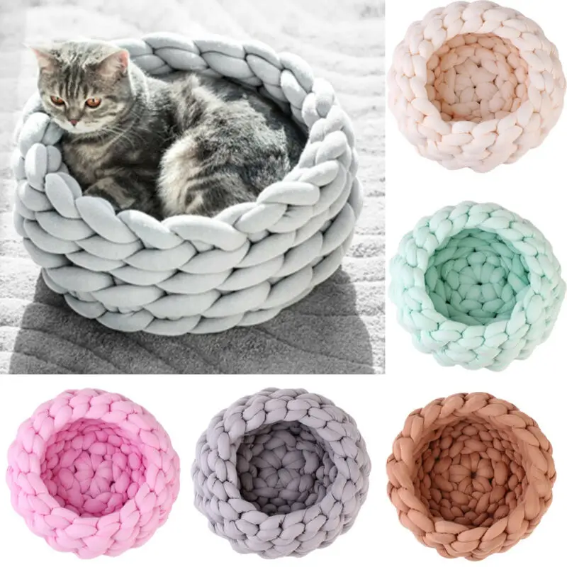 NEW 2019 Handmade Woven Cat Beds Mats Warm Soft Dogs Kennel Puppy Kitten Cave Basket Detachable Sleeping Bag DIY Pet House | Дом и сад