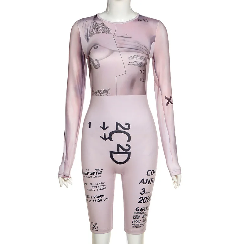 

92K20Q08798 Spring and autumn fashion versatile new slim women's printed tight sports Jumpsuit rompers womens jumpsuit