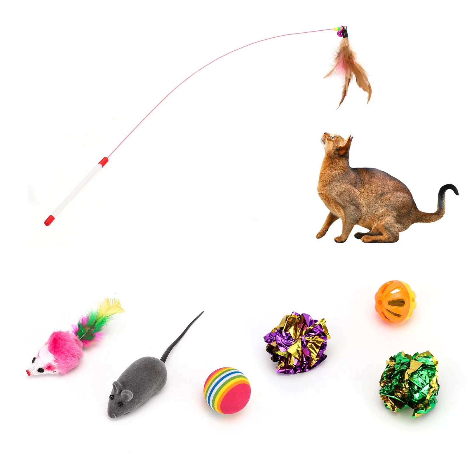 

Набор игрушек для домашних животных, игрушки для кошек, мяч, форма мыши, имитация мыши, Интерактивная игрушка с перьями, игрушка для котят, то...