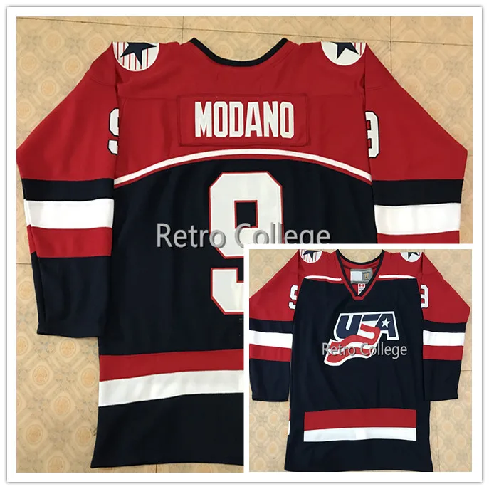 

Team USA 2002 #9 Mike Modano MEN'S Retro throwback Hockey Jersey Embroidery Stitched Customize any number and name