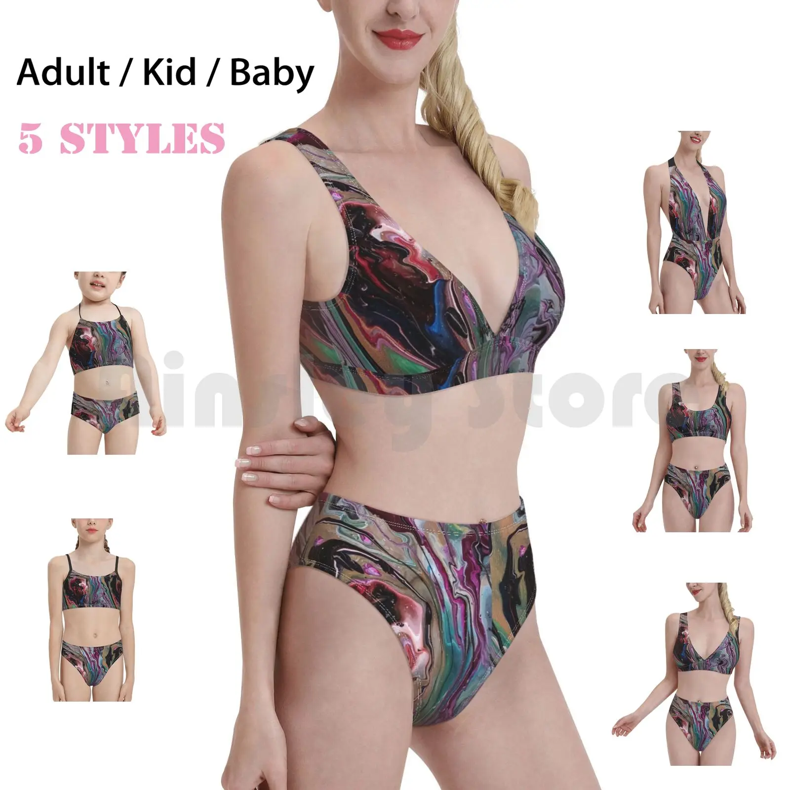

Untitled Abstract Swimsuit Bikini Padded High Waist Paint Pour Abstract Acrylic