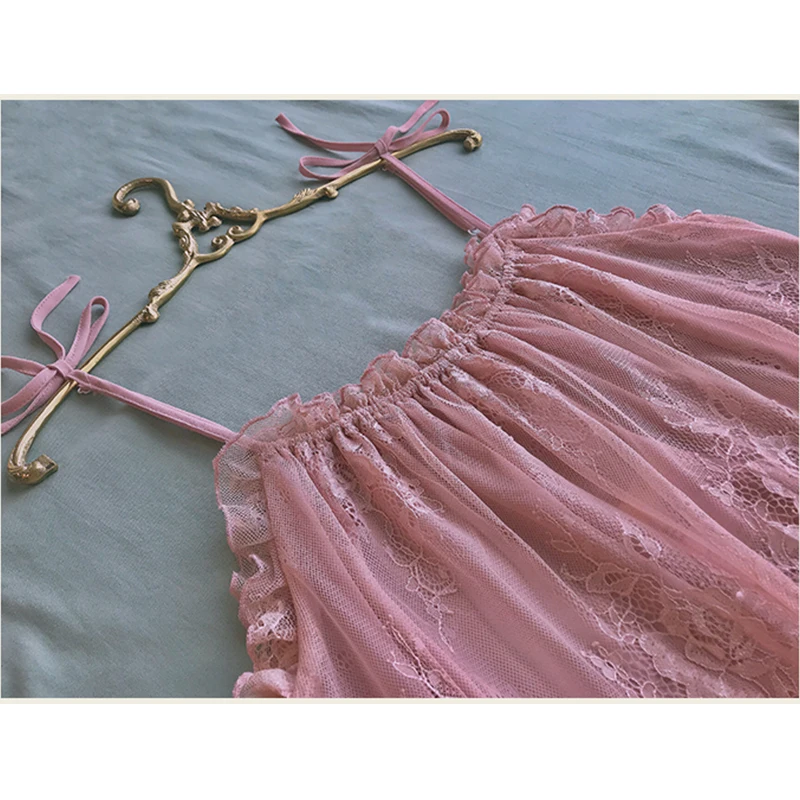 Caiyier Silk Lace Patchwork Bathrobe Nightgown Sexy Ladies Night Dress Green Pink Sleep Dress Summer 2020 Female Lingerie Dress