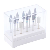 10 holes nail drill bits holder dustproof stand displayer organizer container acrylic cover case manicure tools