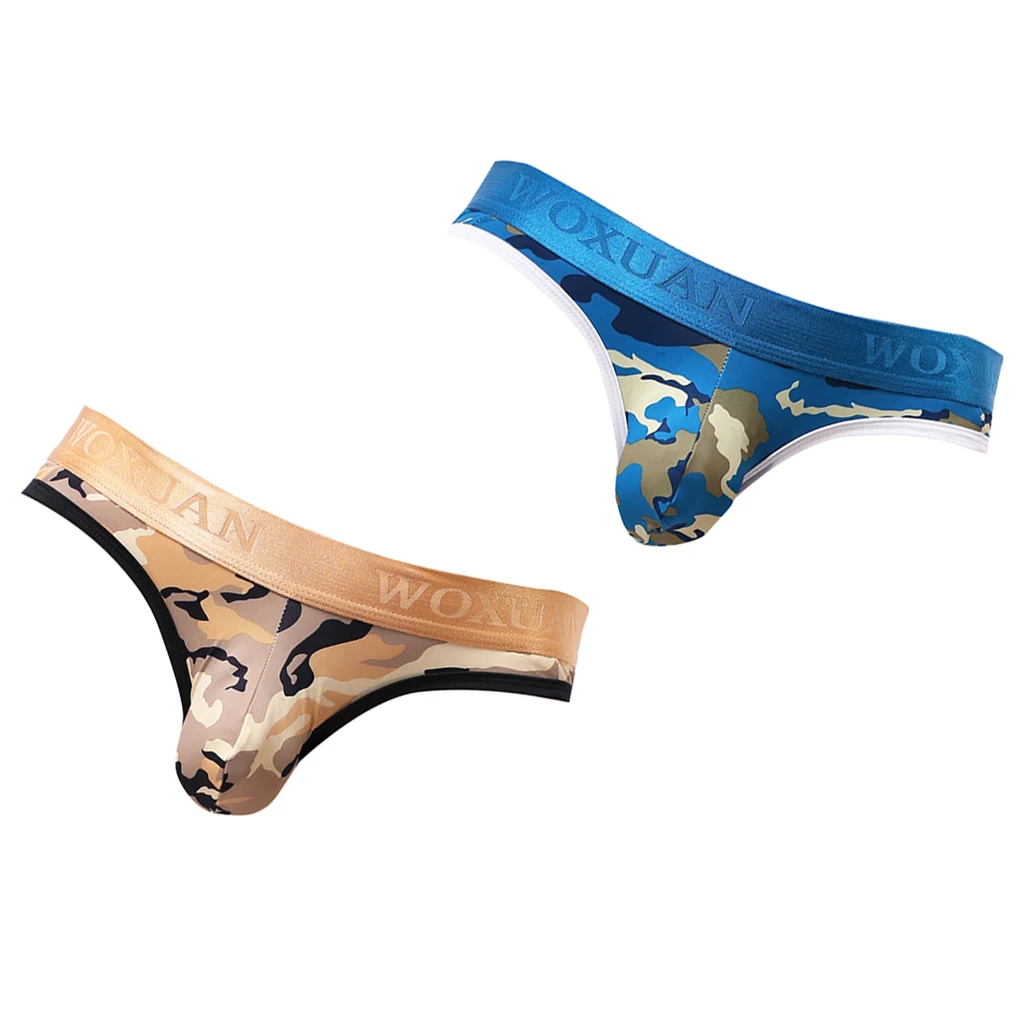 2 шт. мужские стринги G String Bulge Pouch камуфляжное нижнее белье трусы желтый + синий L| |