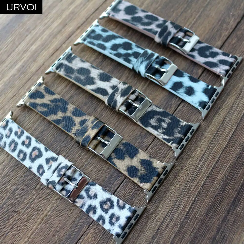 URVOI Band для Apple Watch series 6 5 4 3 2 1 SE PU Кожаный ремешок с леопардовым принтом iWatch