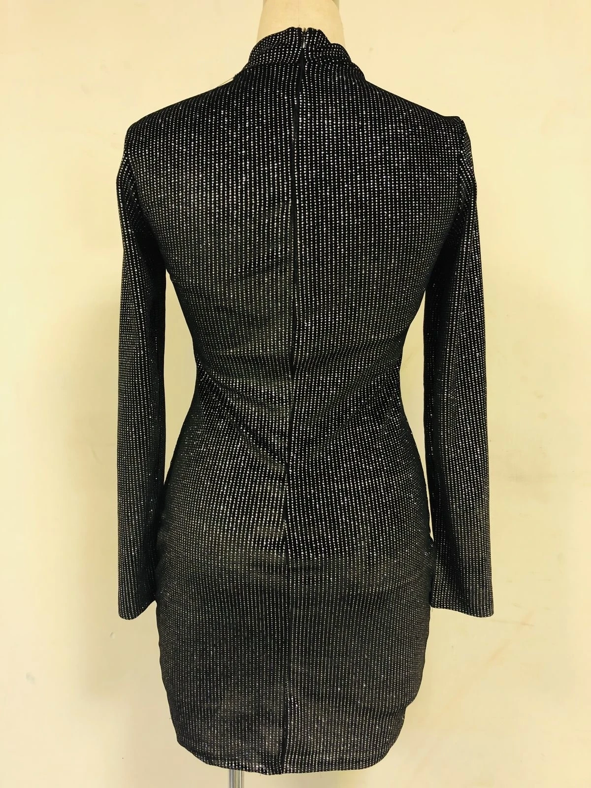 Office Ladies OL Clothes Women Sequined Long Sleeve Bodycon Bandage Sexy Club Party Dress High Neck Mini | Женская одежда