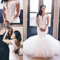 sexy african mermaid arabic plus size wedding dresses long sleeves off the shoulder elegant bridal 2023