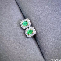 kjjeaxcmy fine jewelry natural emerald 925 sterling silver fashion girl earrings new ear studs support test hot selling