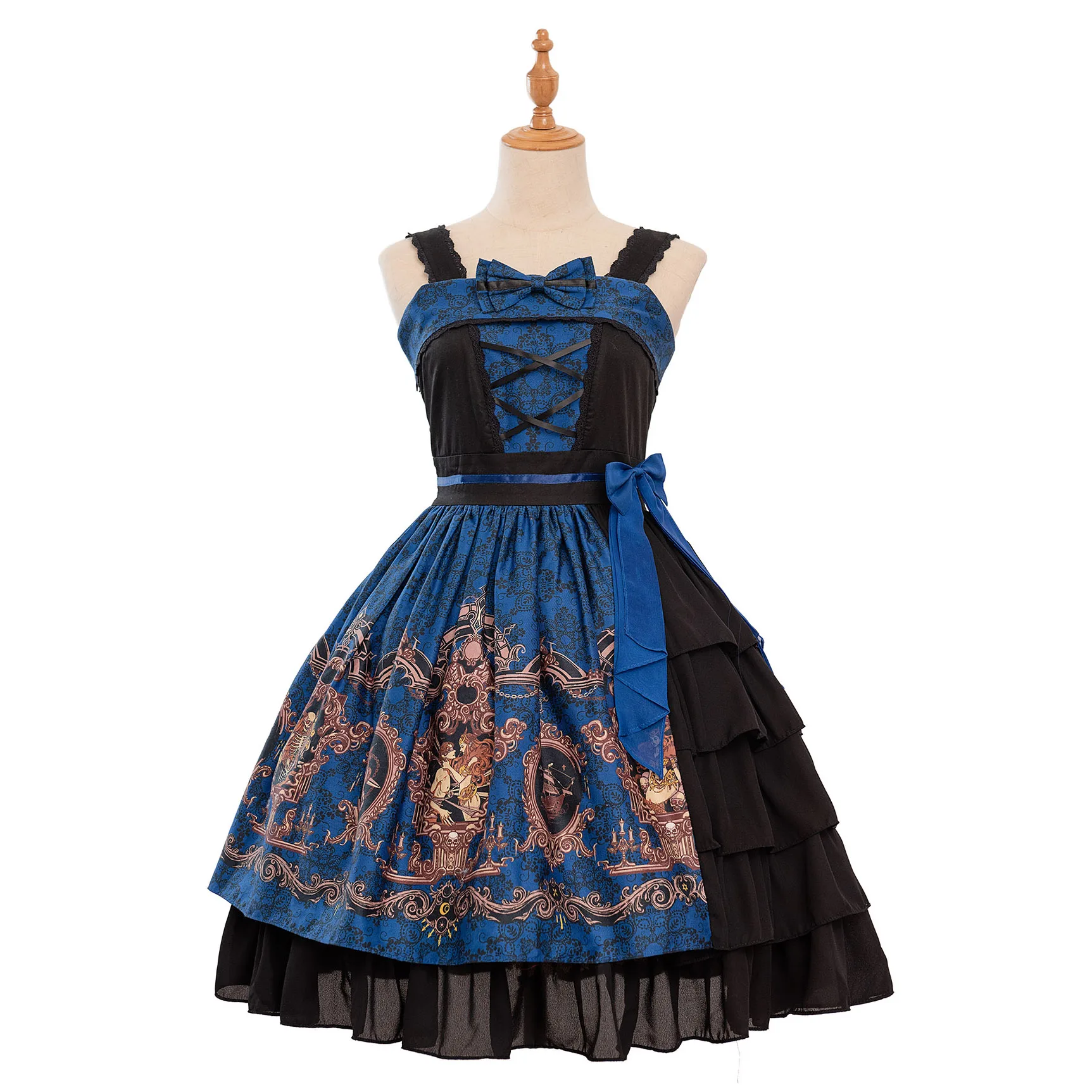 

Gothic vintage sweet lolita dress cross bandage cute bowknot printing cardigan victorian dress kawaii girl gothic lolita jsk cos