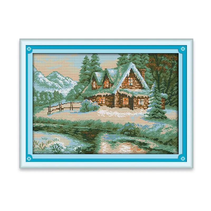 

Snow Lake House DIY Handmade Needlework Counted 14CT Printed Cross Stitch Embroidery Kit E56C