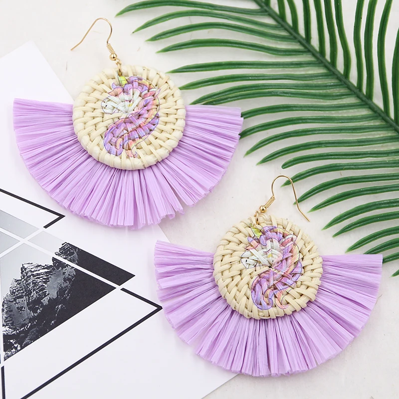 Женские плетеные серьги Lafite Raffia из ротанга ручной работы с желтым подсолнечником