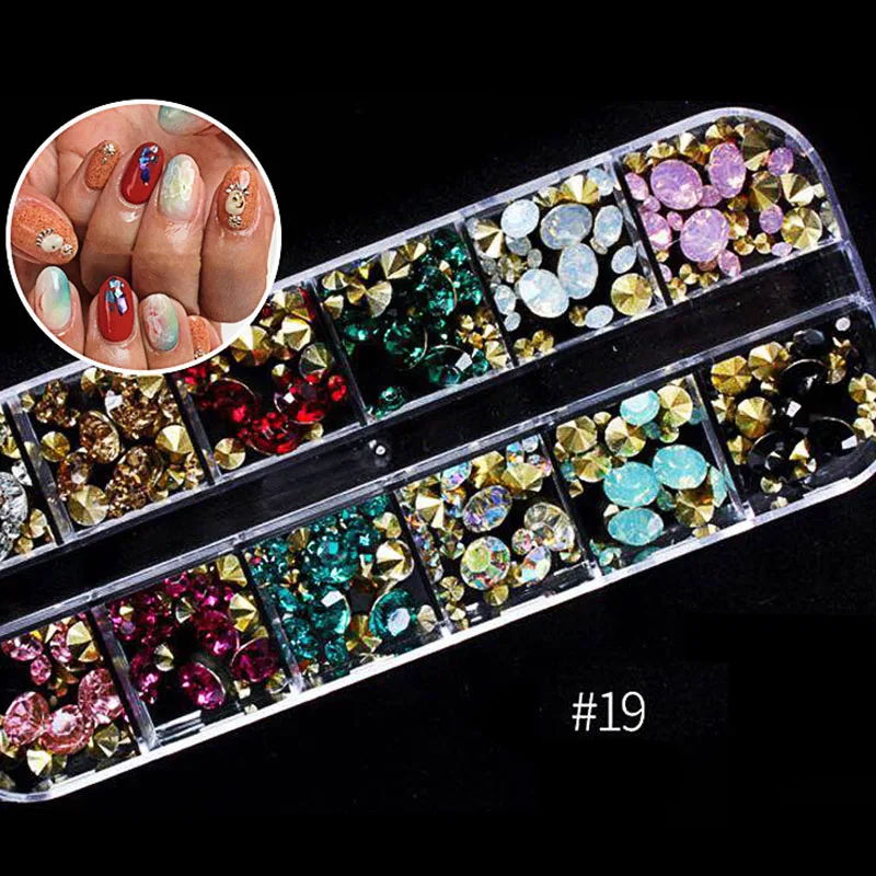 12 ячеек украшения для ногтей Стразы Блестящие кристаллы драгоценные камни лук