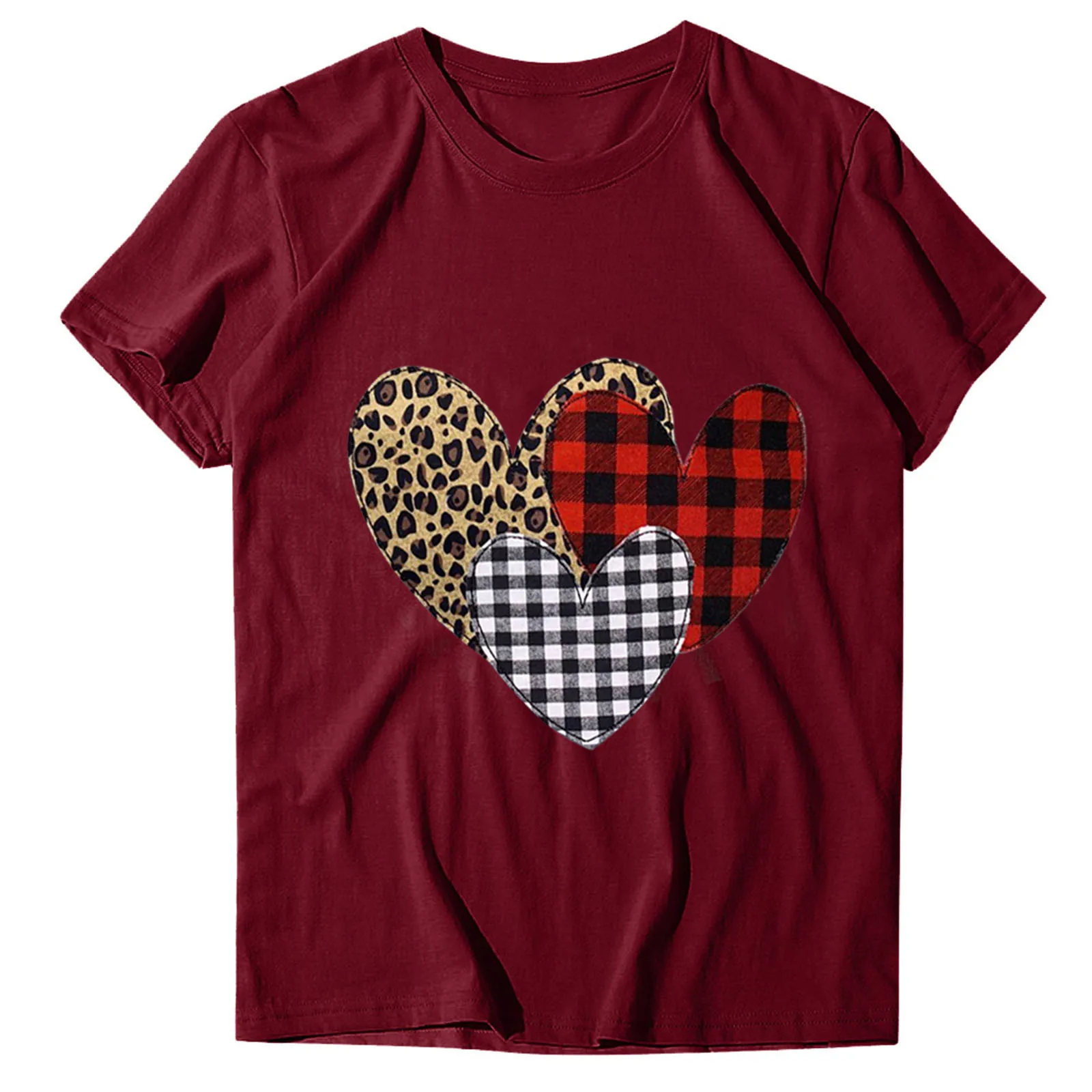Женская клетчатая футболка с цветным принтом сердца Милая для подарка на День
