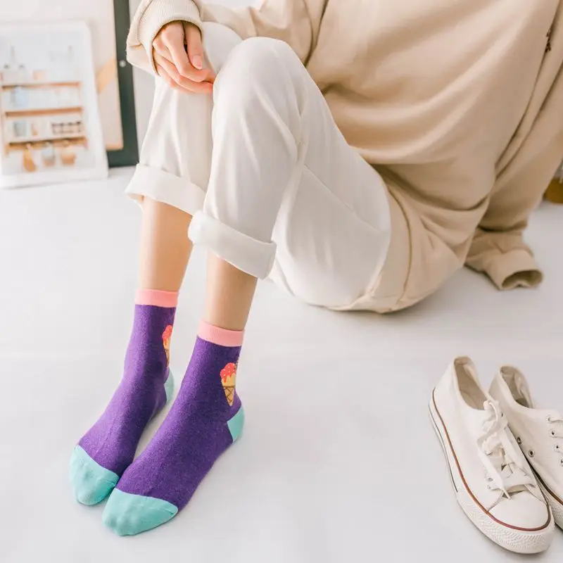 Хлопковые женские носки без пятки INS Fries Burger хлопковые высокие трубчатые кавайные