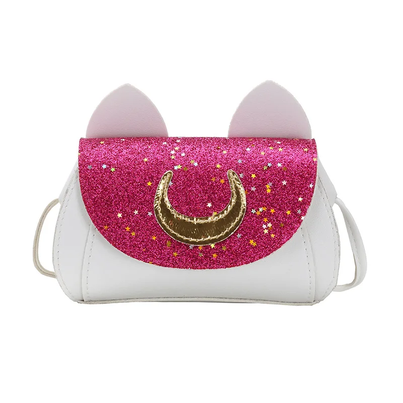 

Brand New Little Girl's Handbag Moon Pattern Sequin Crossbody Bag with Cute Cat Ears Children Fashion Bag Bolsa