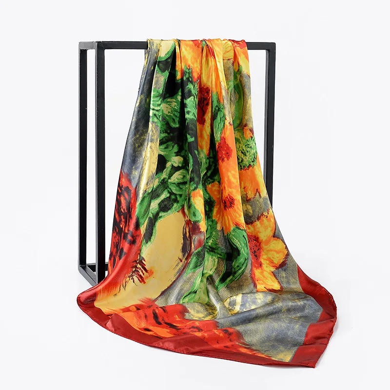 2019 модный Шелковый сатиновый хиджаб шарф для женщин цветочный принт носовой