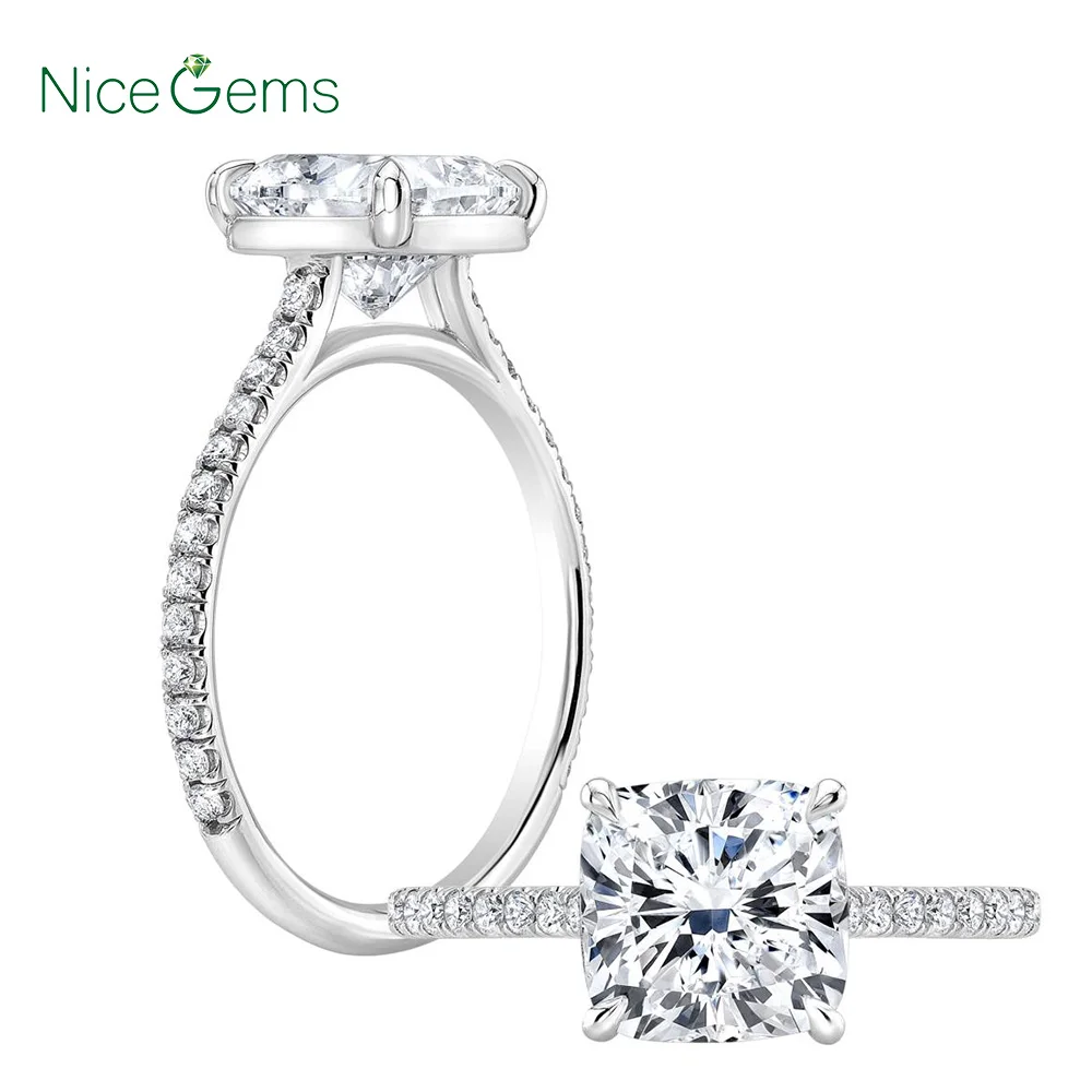 NiceGems 1.4ct 14k белое или розовое золото DF обручальное кольцо из муассанита с подушкой