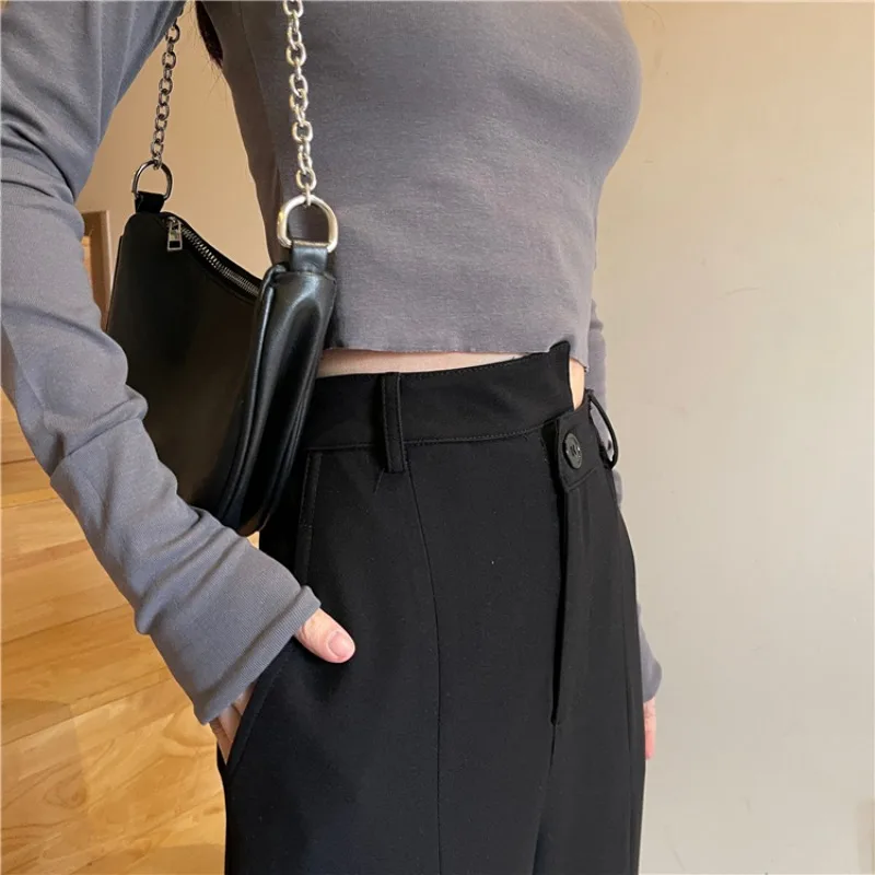 

Black Suit Pants Women's Summer 2021 New High Waist Slimming Straight Pants Korean Style Loose Drooping Casual Pants Fashion