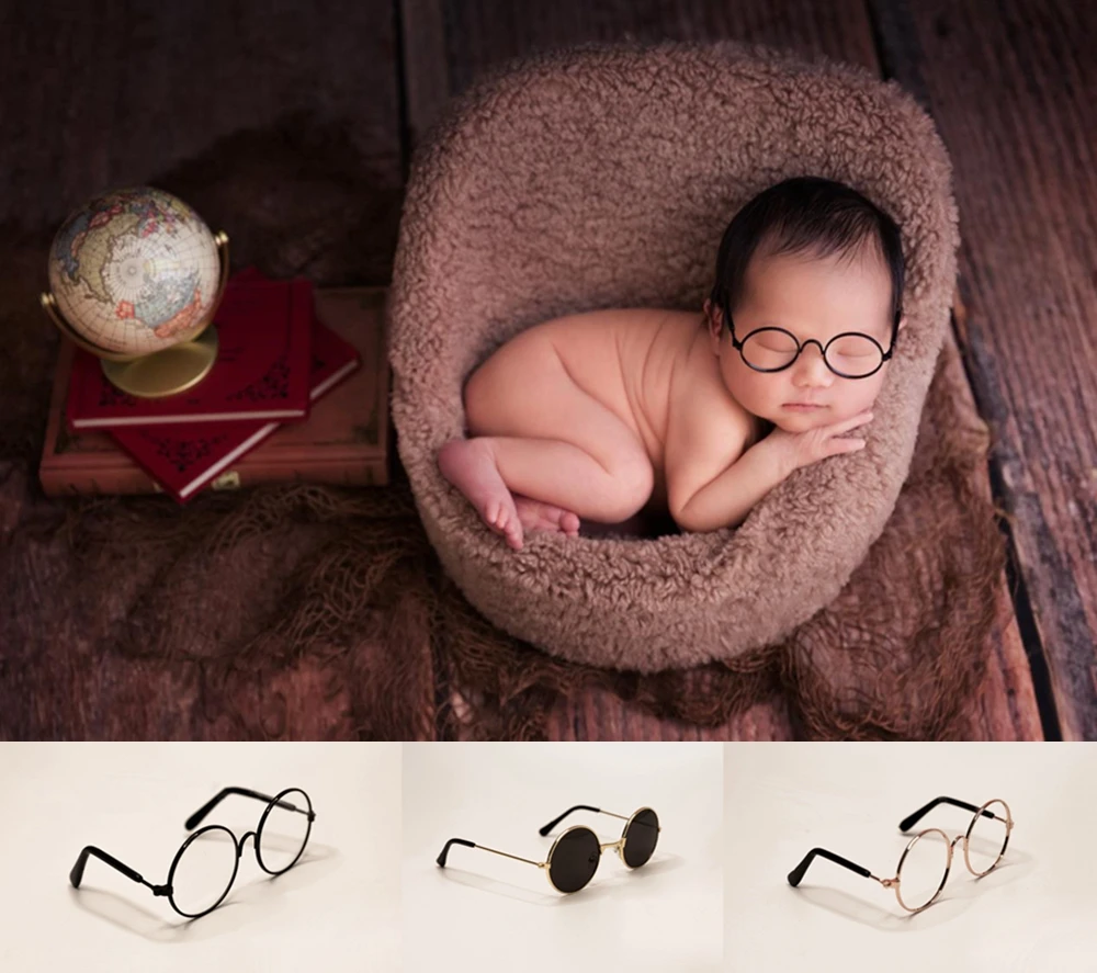 Gafas redondas para reci&eacute;n nacidos, accesorios de fotograf&iacute;a para ni&ntilde;o, ni&ntilde;a, caballero, gafas planas para estudio fotogr&aacute;fico, accesorios para ojos de beb&eacute;-0