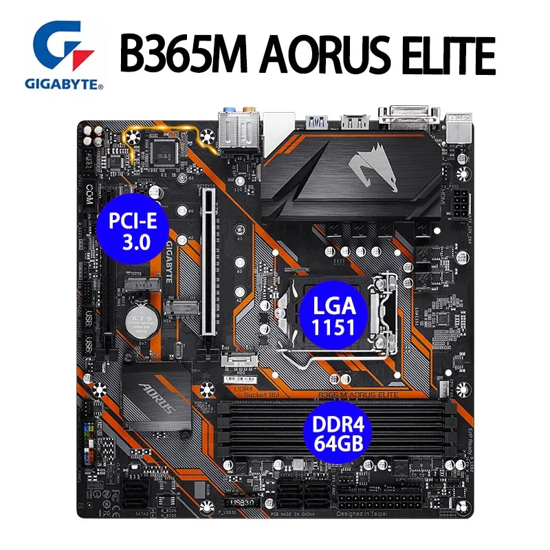 Günstig LGA 1151 Gigabyte B365M AORUS ELITE Motherboard Intel B365 Core I7/i5/i3 DDR4 64GB PCI-E 3,0 M.2 Desktop B365 Placa-Mãe 1151