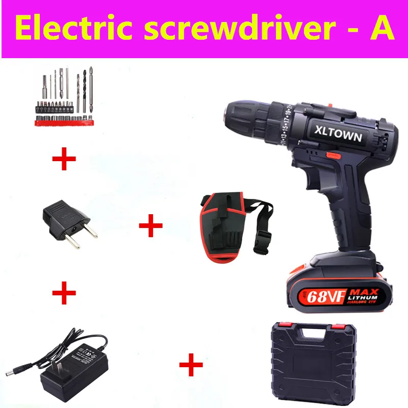Electric screwdriver XLTOWN 21 в Ударная дрель перезаряжаемая электрическая отвертка многофункциональная бытовая ручная дрель литиевая батарея Электроинструмент дрель - Цвет: Electric screwdriver