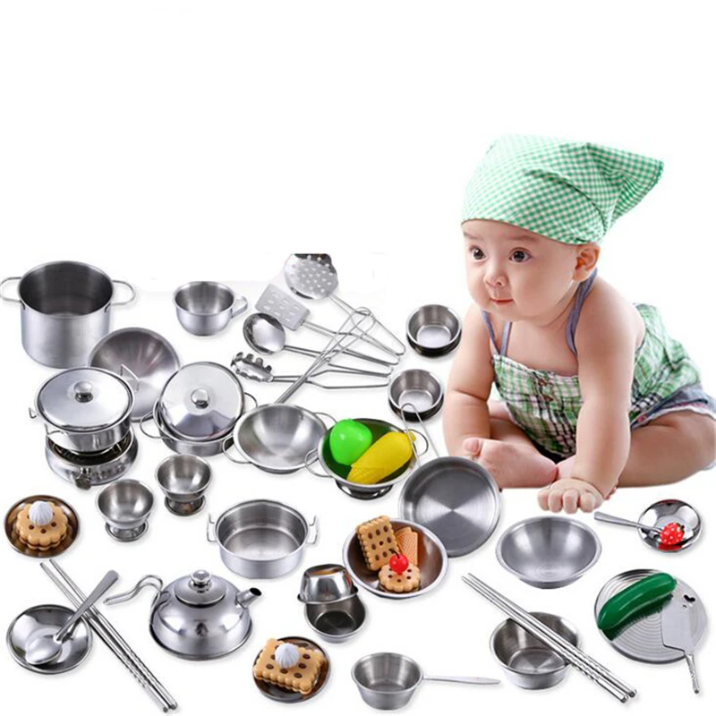 

Children Mini Kitchen Cookware Pot Pan Kids Pretend Cook Play Toy Simulation Kitchen Utensils Toys Set Children Gift