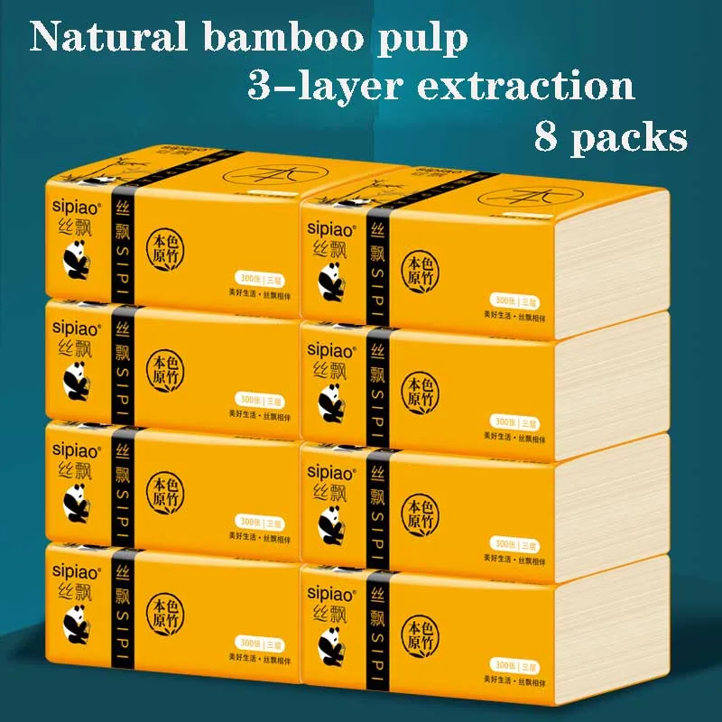 8 пакетов, салфетки из бамбуковой целлюлозы, безопасная для окружающей среды переработанная бумага, бытовые салфетки, 300 листов/упаковка, ту... от AliExpress WW