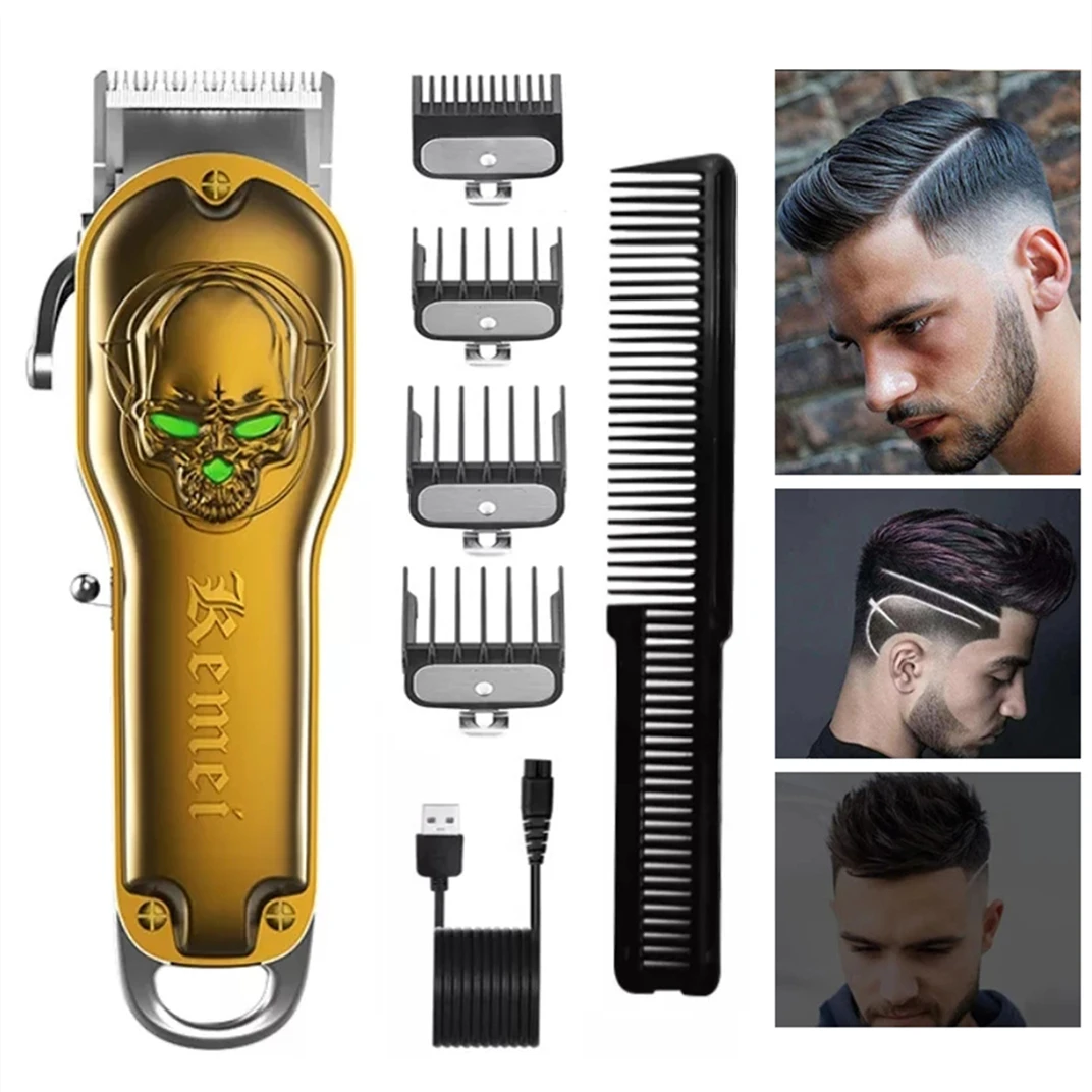 

Машинка для стрижки волос kemei, Профессиональный Металлический триммер для мужчин, салонная электрическая машинка для стрижки бороды