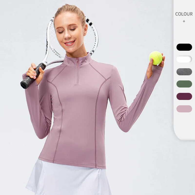 

Women‘s Long Sleeves Yoga Shirts Half Zipper Slim Fitness Jacket Running T-shirt Quick-drying Tennis Gym Sports Tops