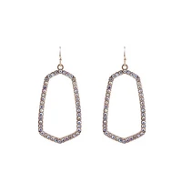 pave crystal oval frame drop earrings geometric hollow pave rhinestone statement drop earrings for woman