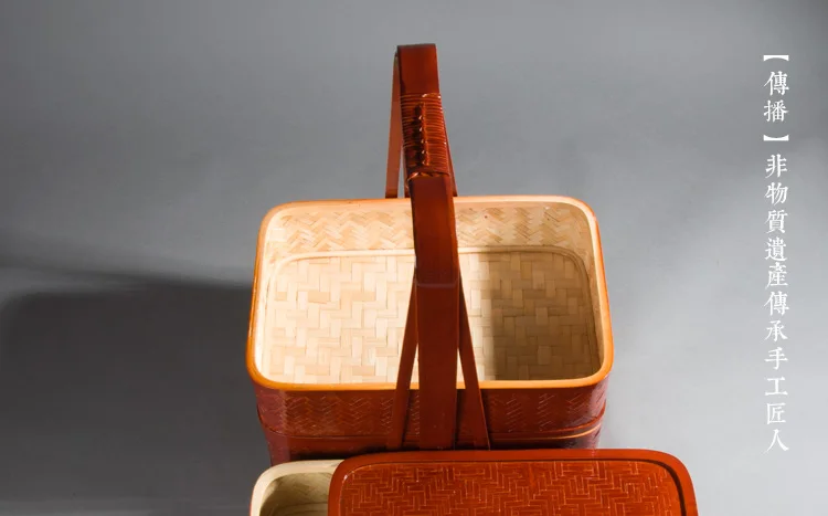 

Bamboo woven portable food basket square three-layer bamboo basket picnic takeaway hotel food box gift small bamboo basket
