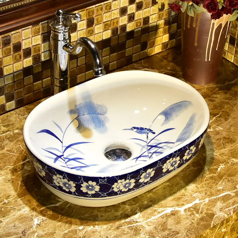 Europe Vintage Style China Artistic Embossed Wash Basin Lavobo Ceramic Round Coutertop Bathroom Sink wash basin | Обустройство дома