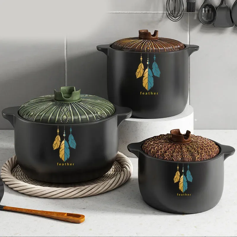 

Casserole Pot Soup Pot Stew Pot Gas Household Open Flame High Temperature Crock Pot Large Capacity Ceramic Porridge Casserole