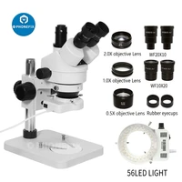 professional 3 5x 180x table pillar stand zoom trinocular stereo microscope pcb repair microscopio wf20x eyepiece 56 led light