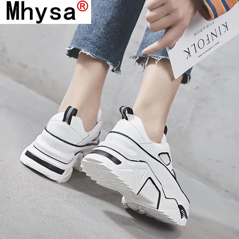 

Women's Chunky Sneakers 2021 Spring New Platform Vulcanize Shoes Fashion Breathable Women Casual Shoes Lace-up White Dad Shoes