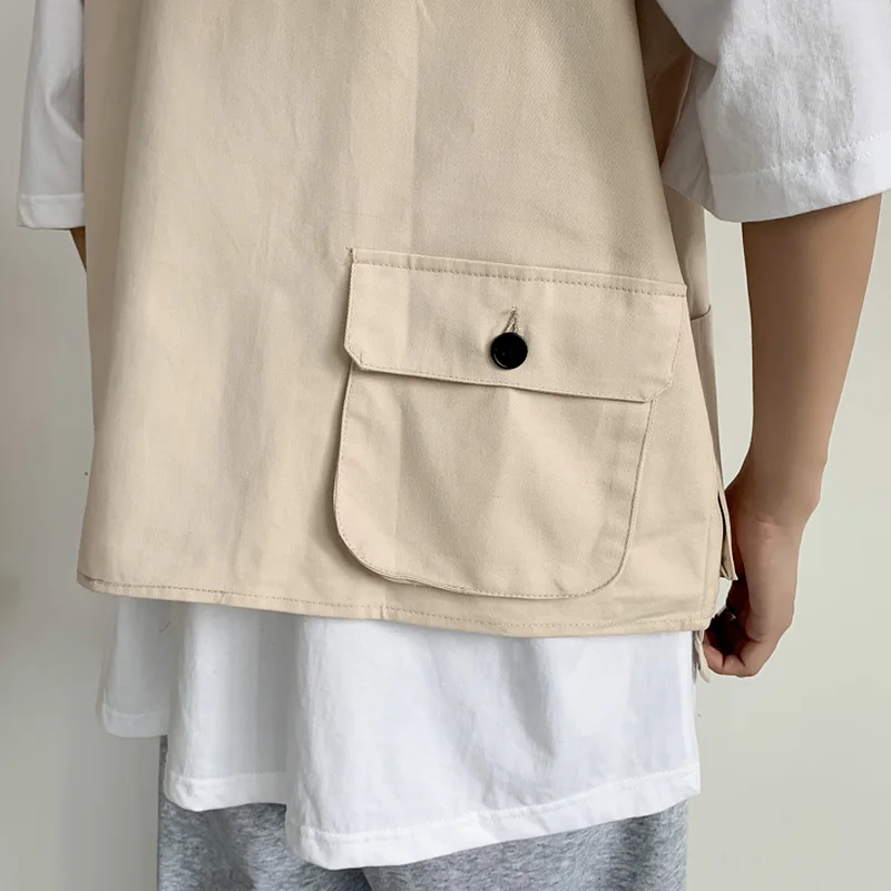 

Men Vests Summer Chic Streetwear Single Breasted Sleeveless Cargo Jacket Loose Thin Casual Korean Style Outwear Harajuku