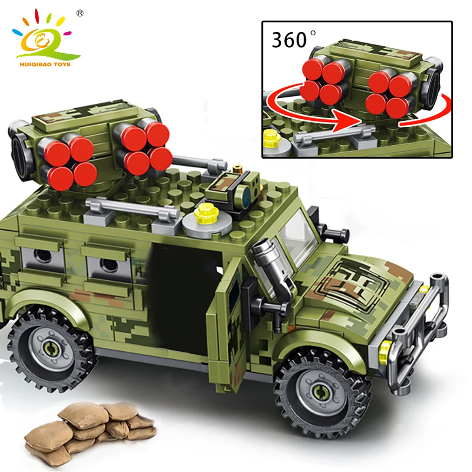 HUIQIBAO 269PCS Military WW2 Missile Car Model Building Blocks Army Truck Soldier Bricks Set Educational Toys For Children - купить по