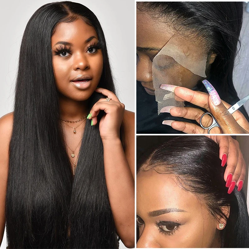 Rosabeauty 28 30 дюймов HD прозрачный 13x6 кружевные передние человеческие волосы парики предварительно выщипанные перуанские прямые 250 плотность фронтальный парик черный