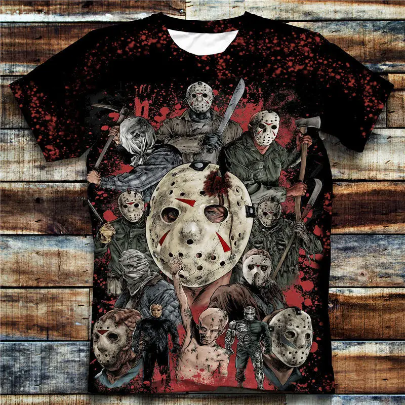 Новинка 2019 летние футболки мужские топы с 3D принтом ужасов на Хэллоуин