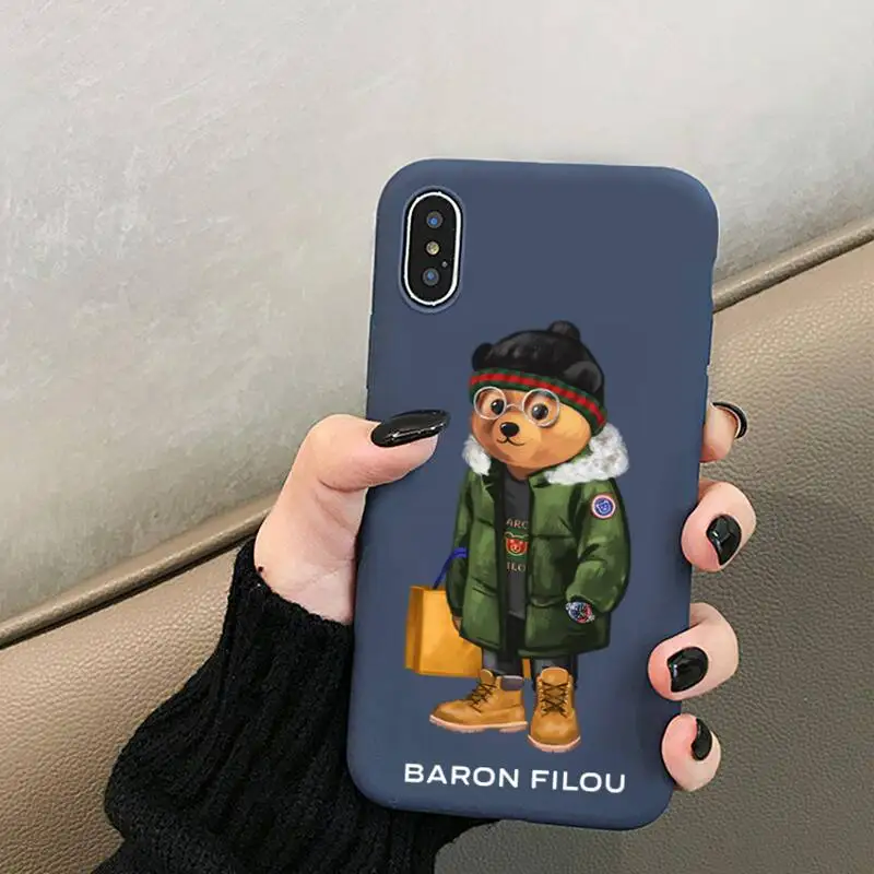 Cute BEAR Design Barons Phone Case for iPhone 12 mini 11 Pro XS MAX X XR 7 8 6 Plus Candy Color blue Soft Silicone Cover | Мобильные