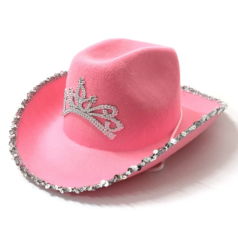 

Pink Cowgirl Hats for Women Cow Girl Hats with Tiara Neck Draw String Felt Cowboy Costume Accessories Party Hat Play Dress Up